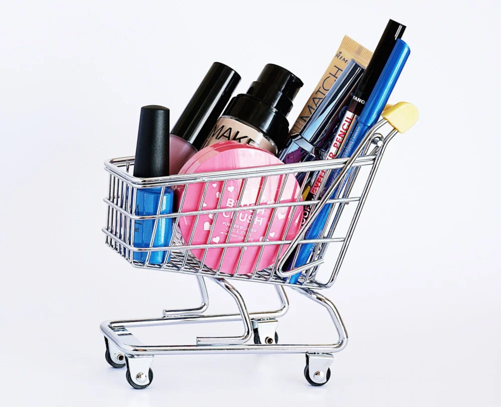 Shopping trolley full of cosmetic products