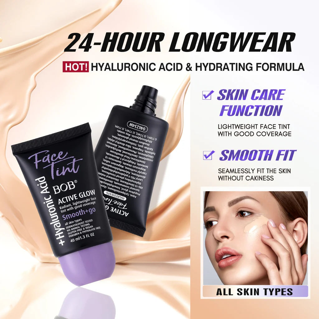 BOB Face Tint+ Hyaluronic Acid Active Glow Light Weight Face Foundation + Tint 40 ML