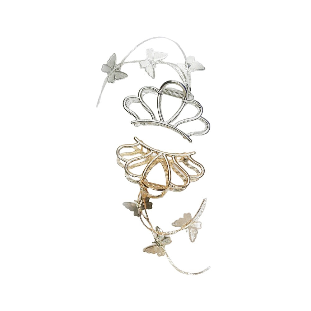 Hair Claw in Tiara Design with Butterflies