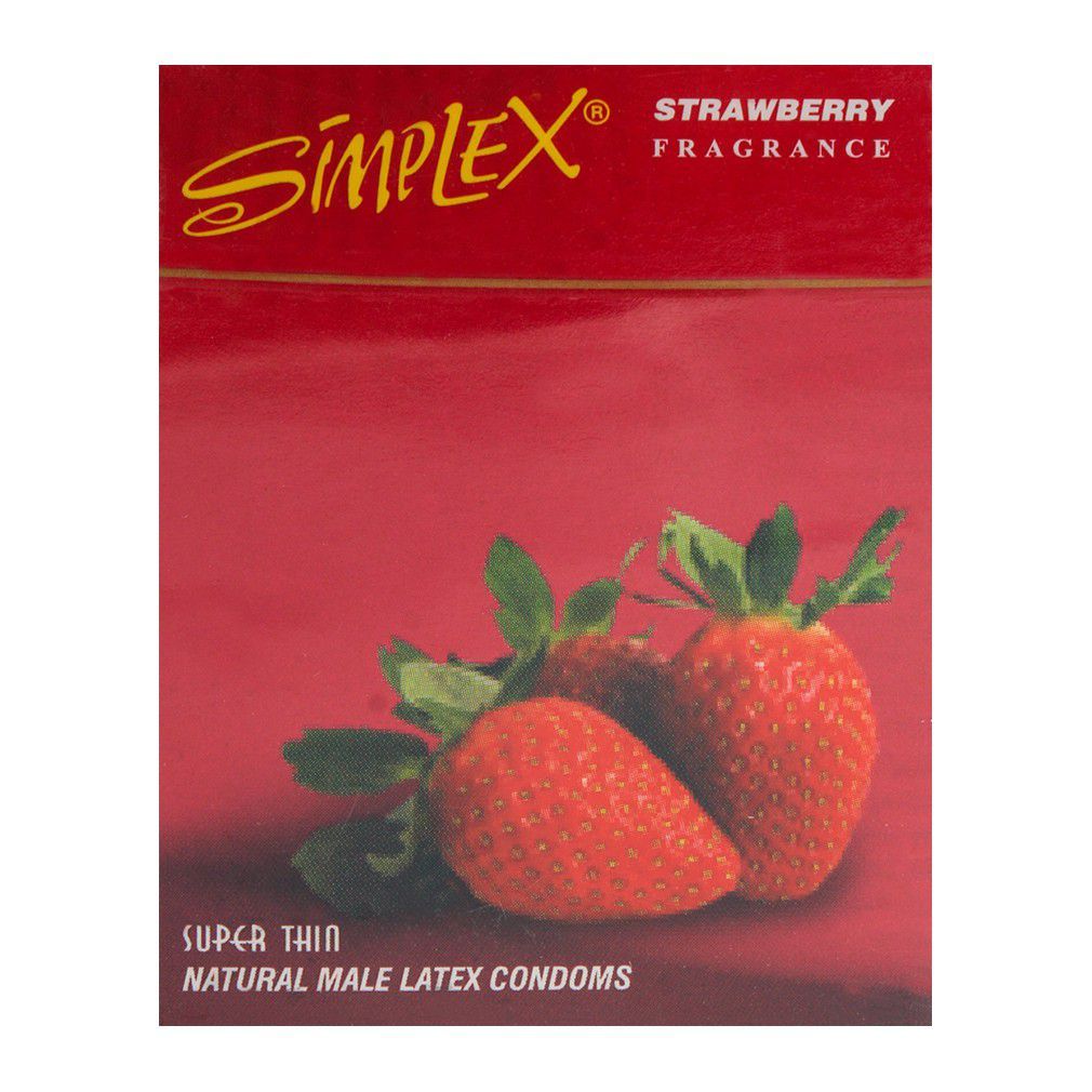 Simplex Strawberry Super Thin Natural Male Latex Condoms 3 Pieces