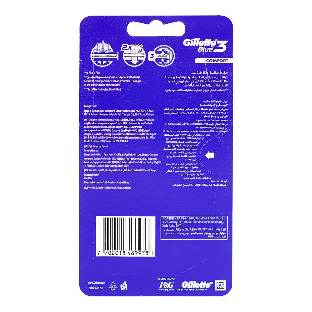 Gillette Blue 3 Comfort Disposable Shaving Razors For Men 8-Pack