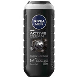 Nivea 3 in 1  Shower Gel Body Wash Active Clean Charcoal Woody Scent 250 ML