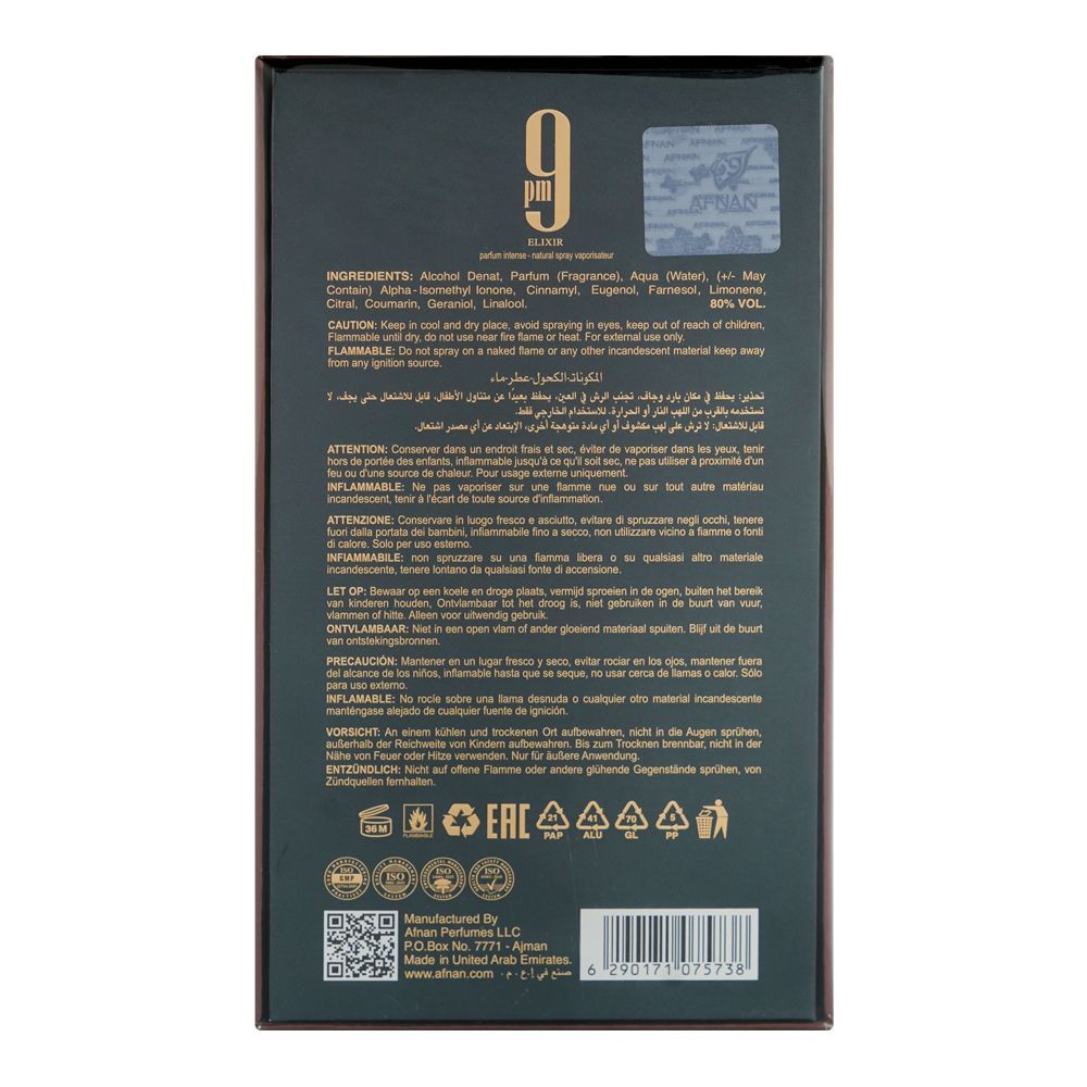 Afnan 9 PM Elixir Intense Parfum For Men & Women 100 ML