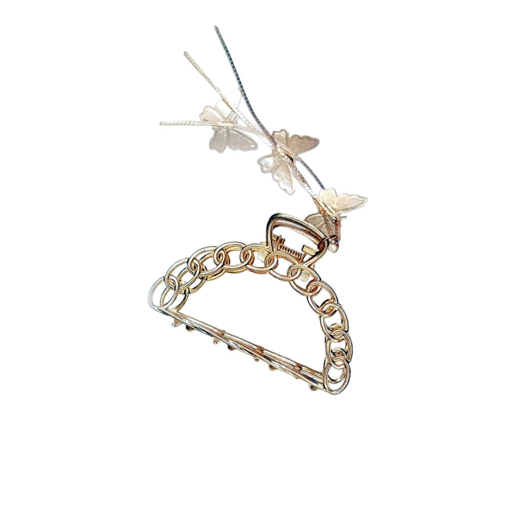 Hair Claw in Crescent Shape Chain Metal with Butterflies Design