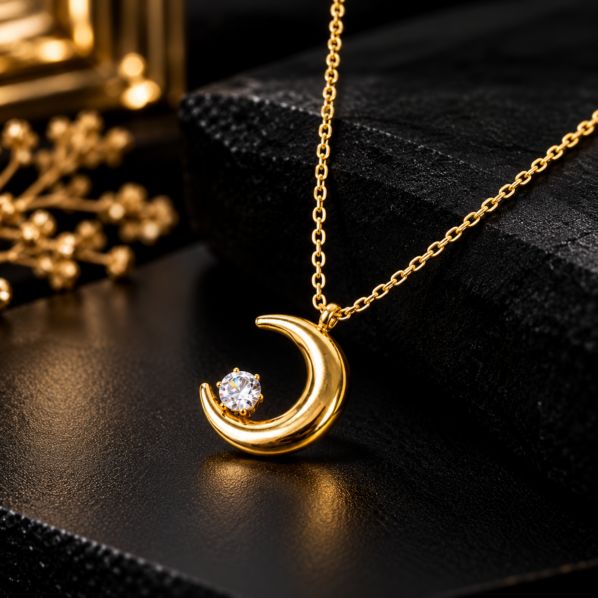 Gold-Tone Crescent Moon Pendant Necklace for Women