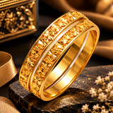 Luxury Gold-Tone Floral Cutwork Bangle Set for Women
