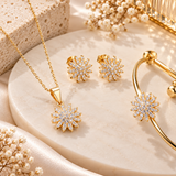 Gold-Tone Floral Crystal Jewelry Set for Women