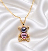 Gold-Tone Teddy Bear Pendant Necklace for Women