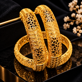 Luxury Gold-Tone Floral Cutwork Bangle Set for Women