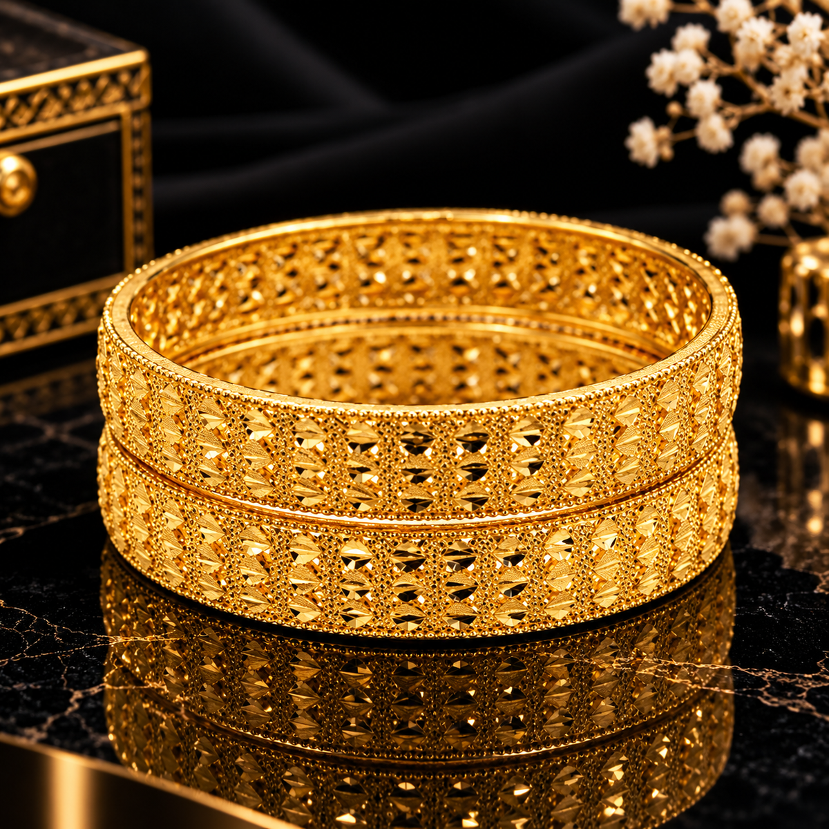 Luxury Gold-Tone Wide Filigree Bangle Set for Women