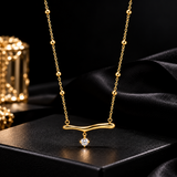 Gold-Tone Bar Pendant Necklace with Crystal Drop & Beaded Chain for Women