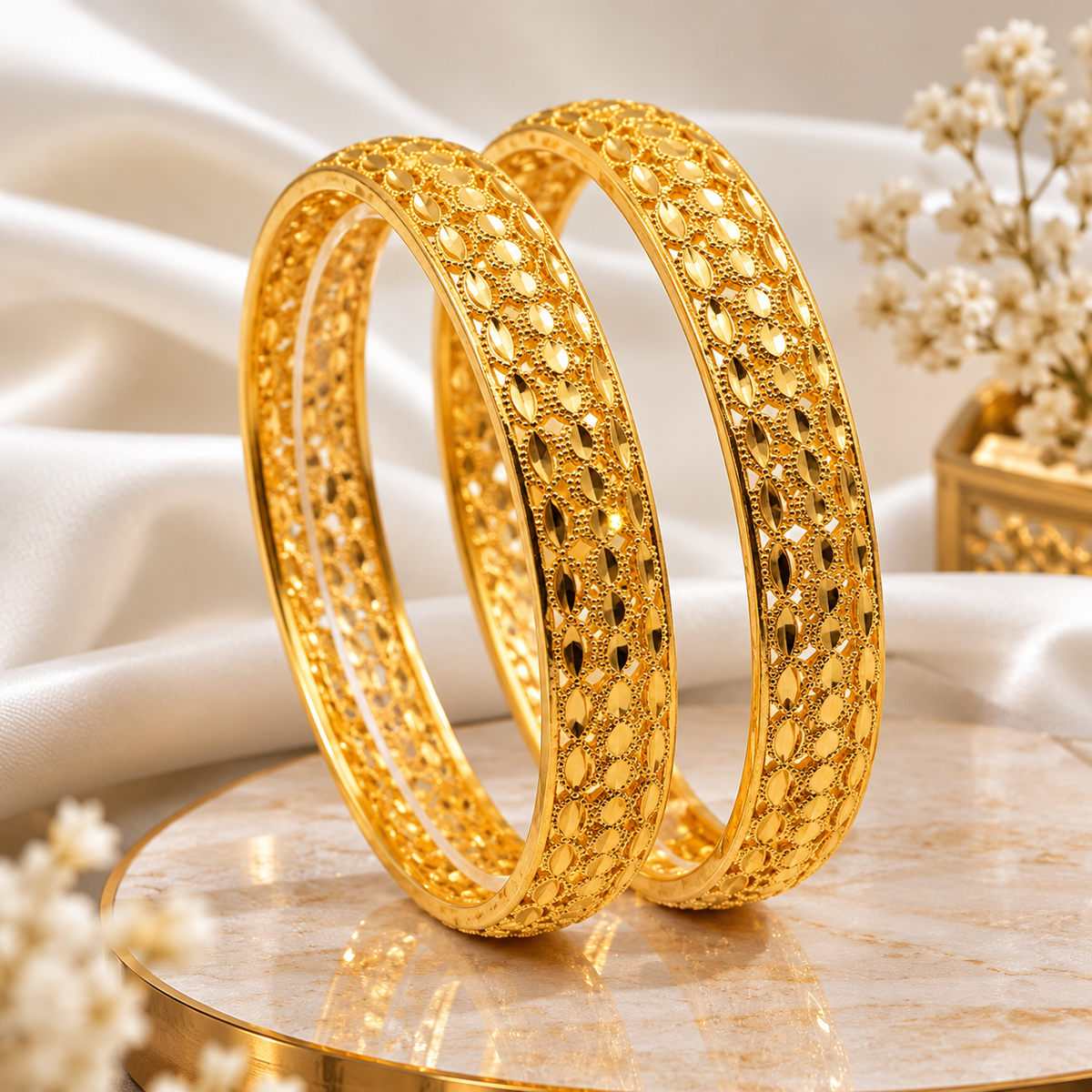Luxury Gold-Tone Floral Cutwork Bangle Set for Women