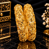 Luxury Gold-Tone Floral Carved Bangle Set for Women