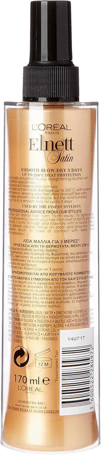 L'Oreal Paris Elnett Satin Heat Protect Styling Straight Hair Spray 170 ML