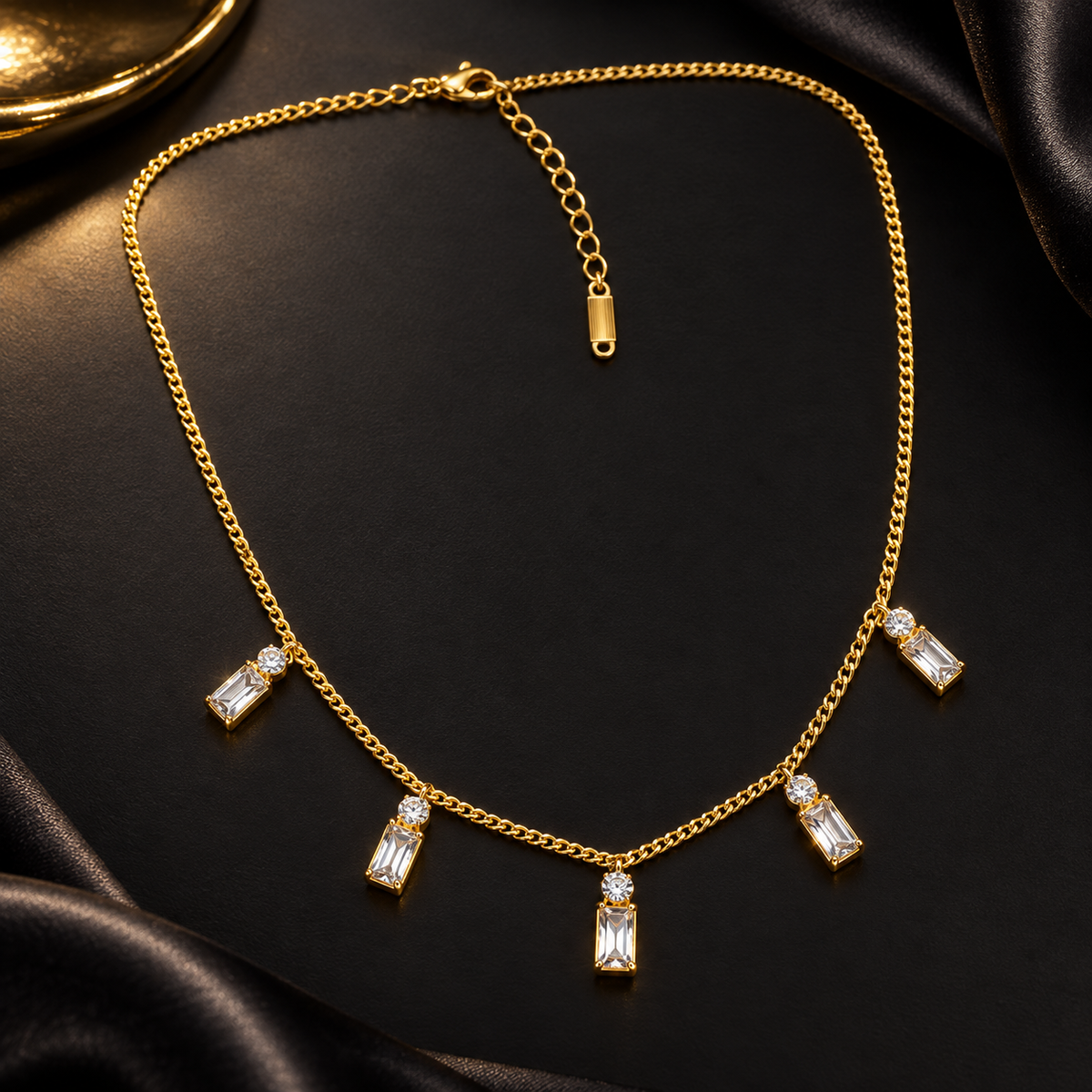 Gold-Tone Clear Crystal Charm Necklace for Women