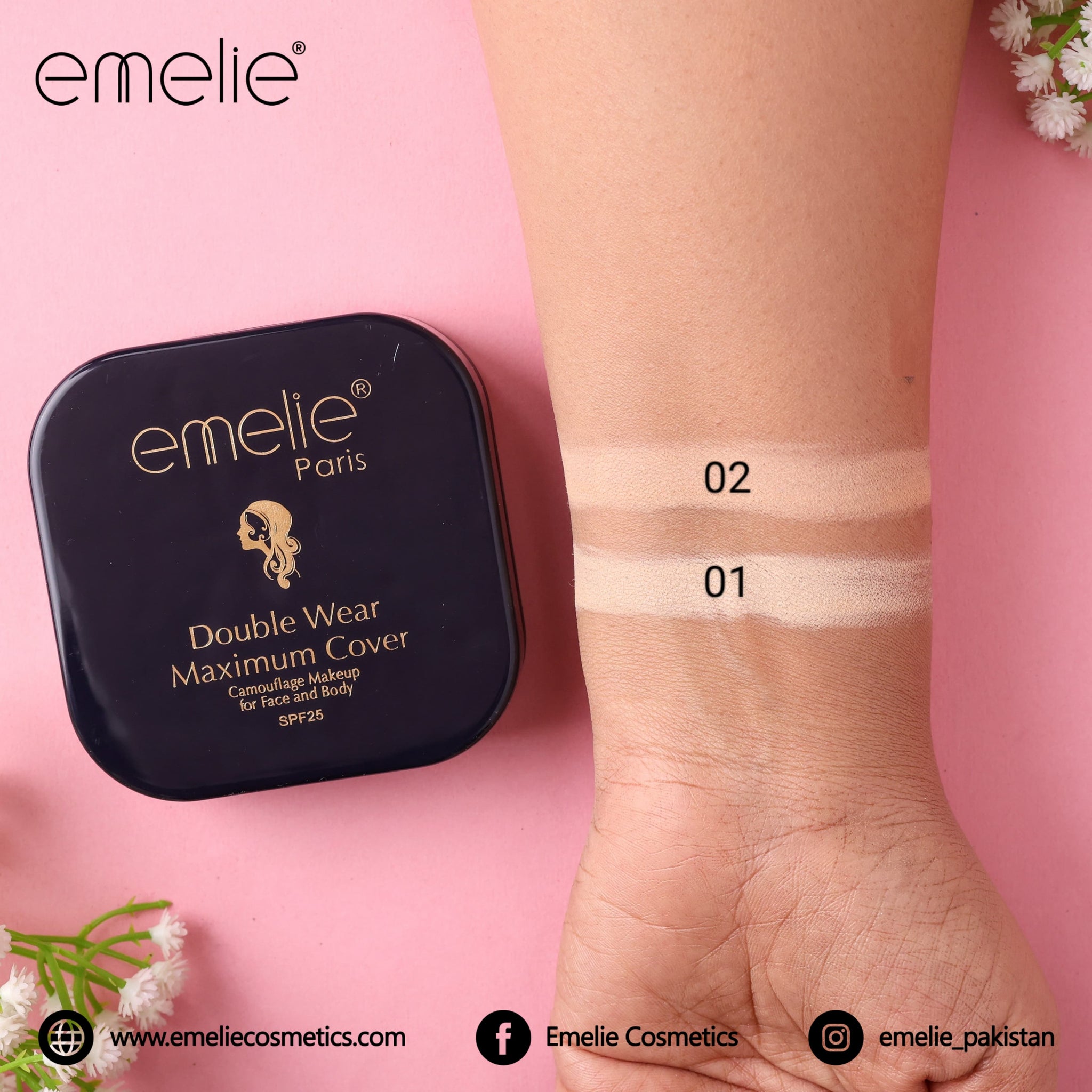 Emelie Double Wear Maximum Cover Pressed Powder