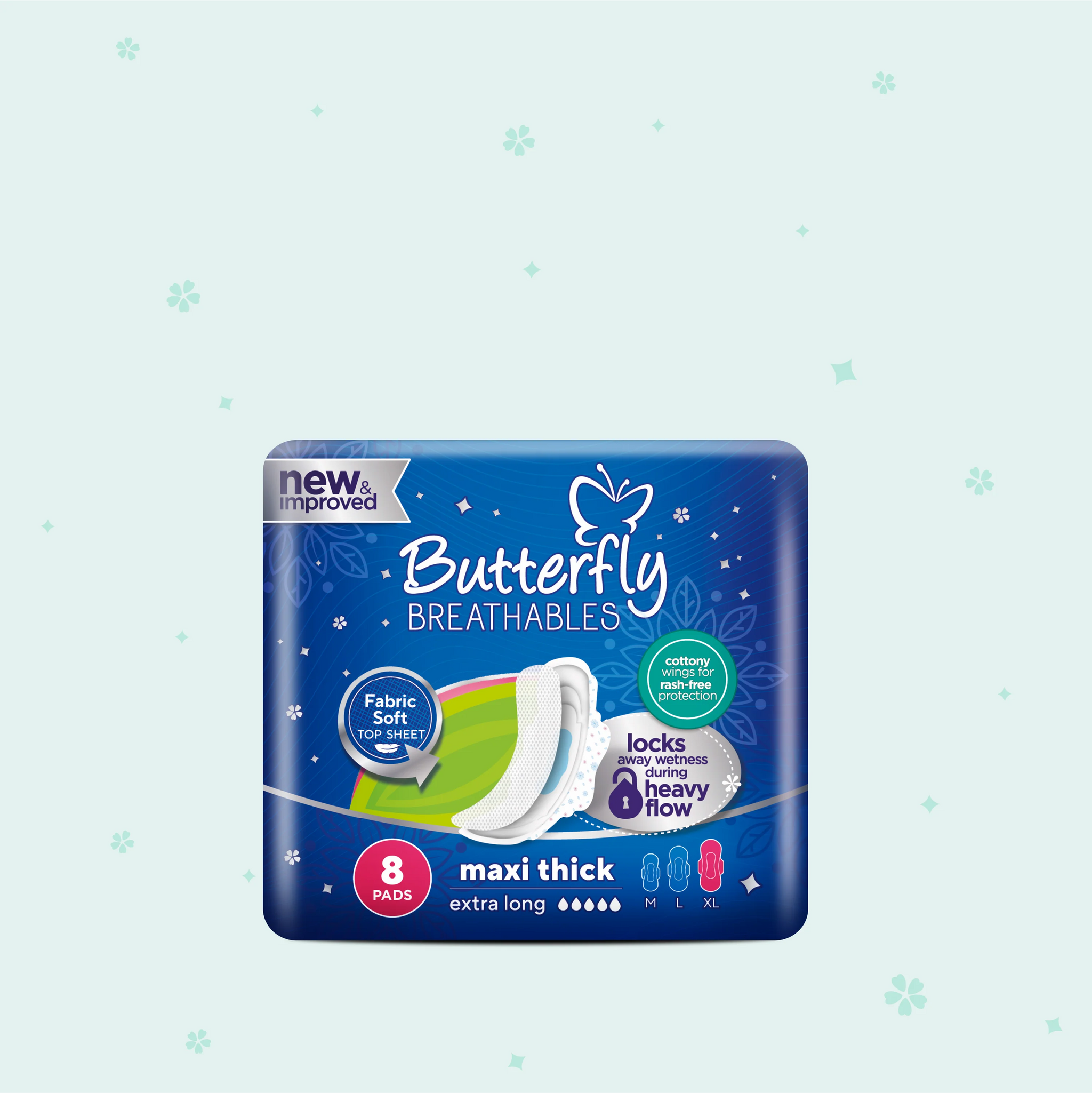 Butterfly Breathables Maxi Thick Sanitary Pads Extra Long 8 Pcs