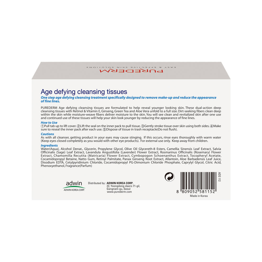 Purederm Age Defying Cleansing Tissues 30 Tissues
