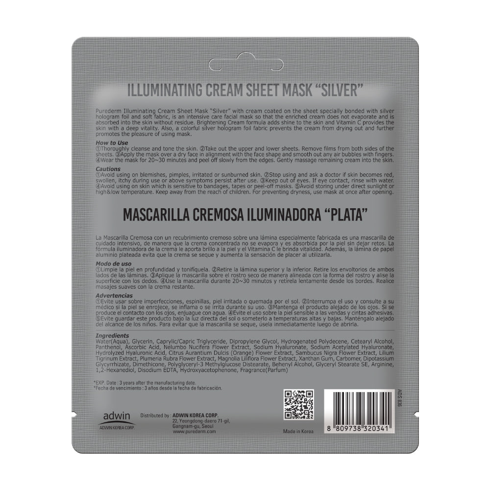 Purederm Illuminating Cream Sheet Mask Silver