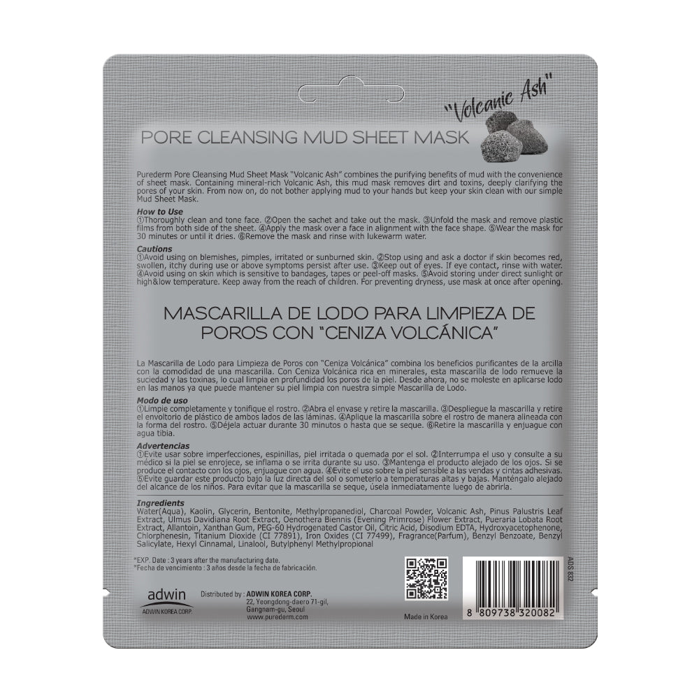 Purederm Pore Cleasing Mud Sheet Mask Volcanic Ash