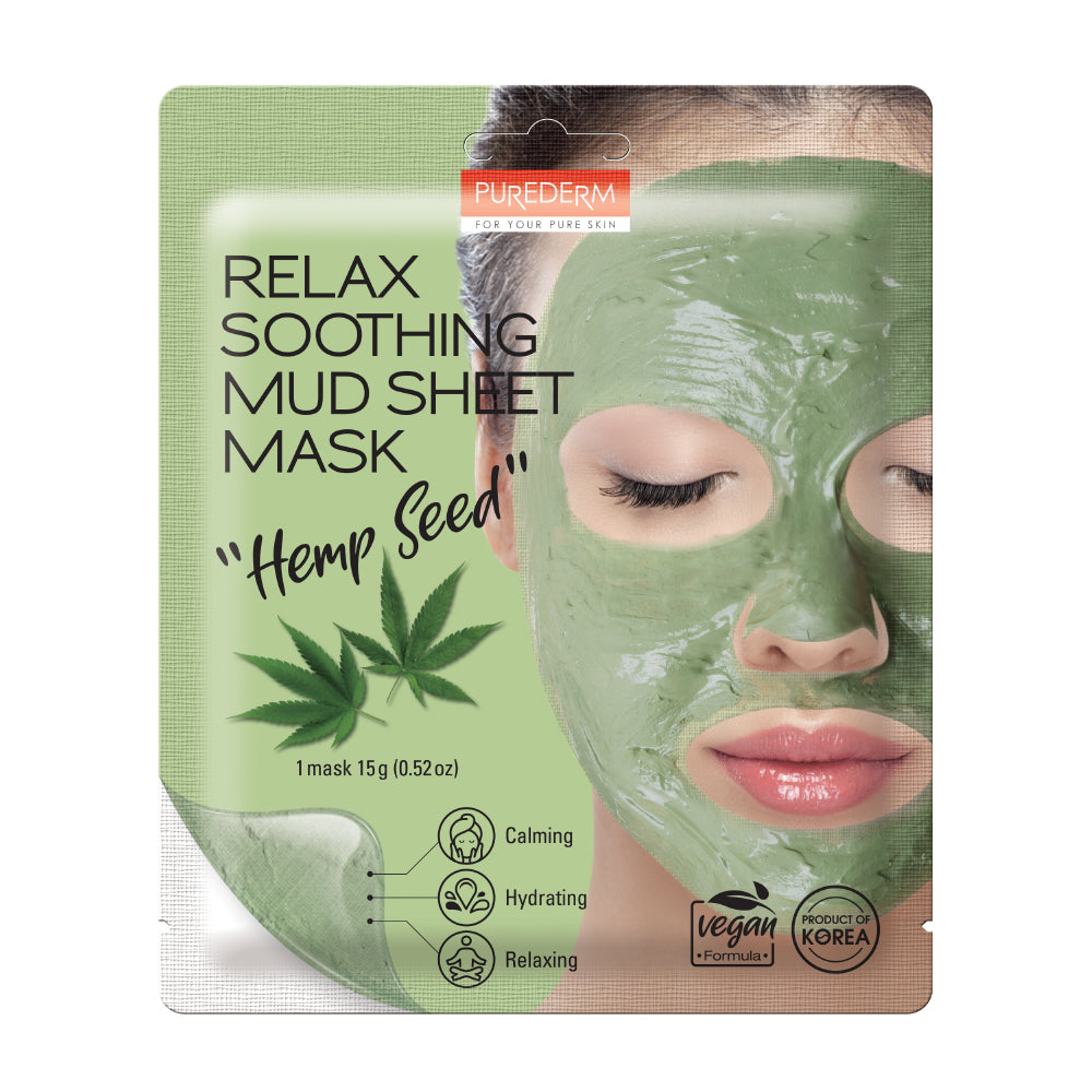 Purederm Relax Soothing Mud Sheet Mask Hemp Seed Rozzana.pk