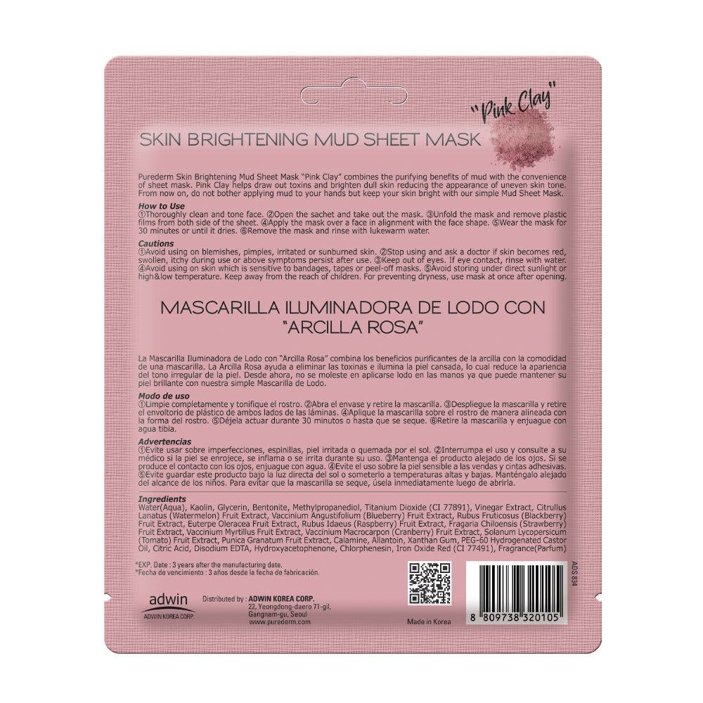 Purederm Skin Brightening Mud Sheet Mask Pink Clay – Rozzana.pk