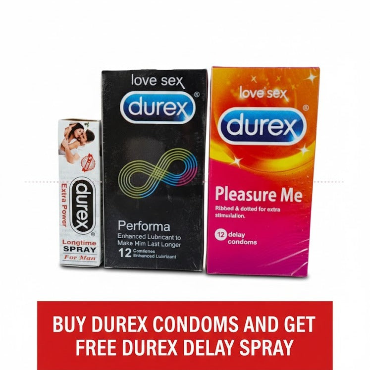 Durex Box Condoms+ Free Durex Delay Spray
