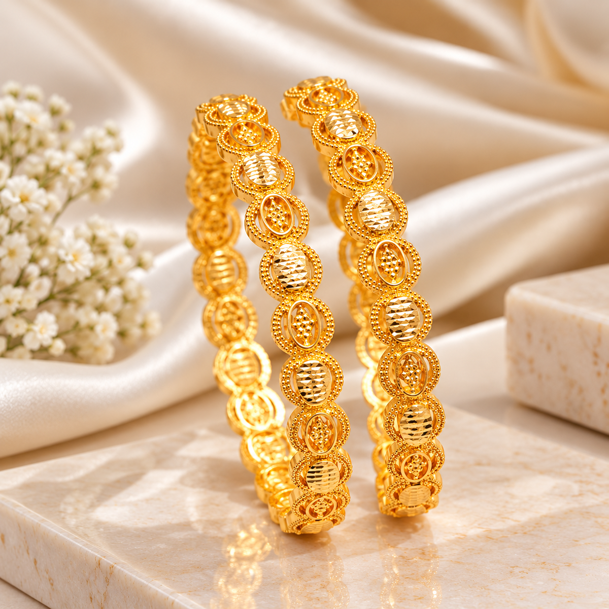 Gold-Tone Textured Bangle Set for Women