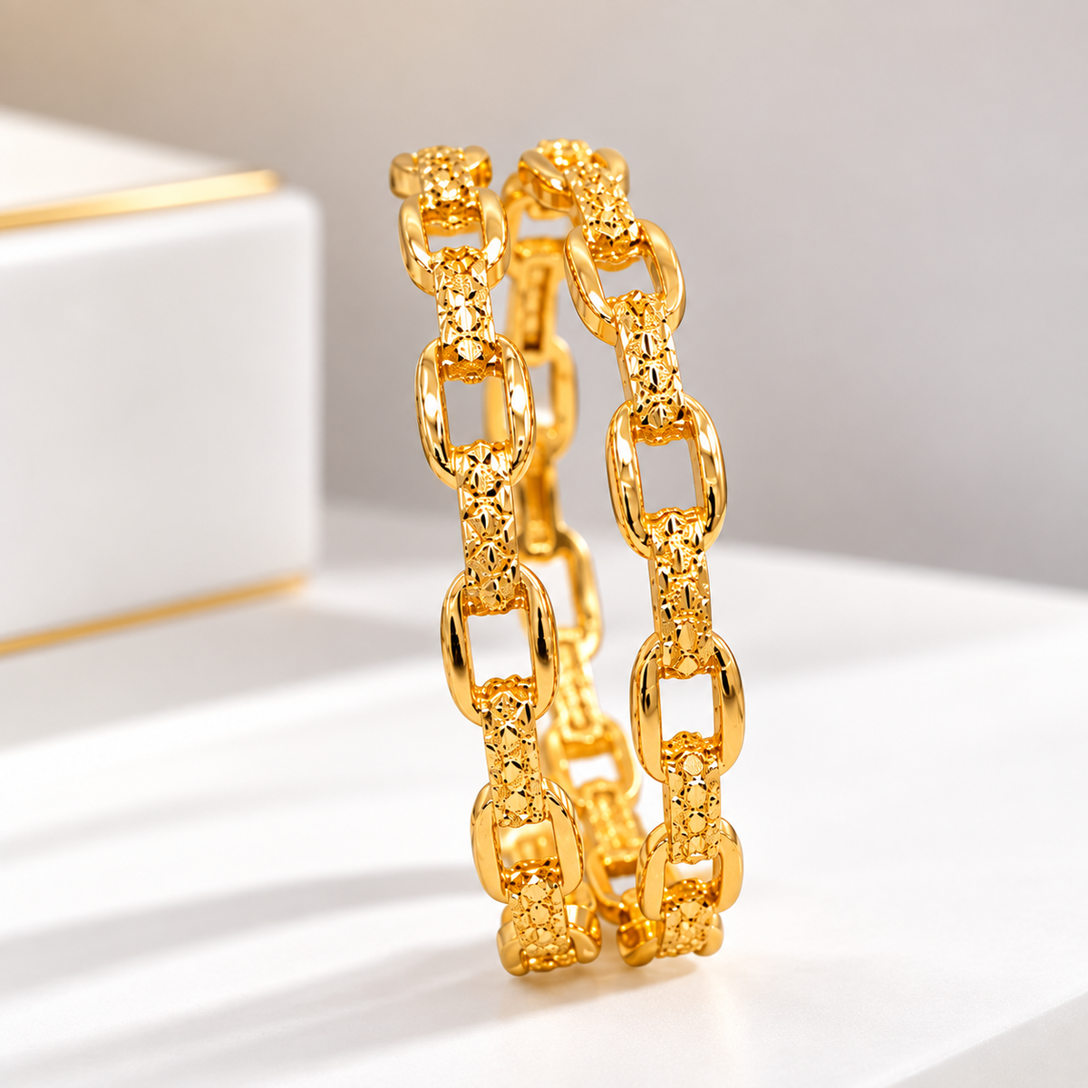Elegant Gold-Tone Chain Link Bangle Bracelet for Women
