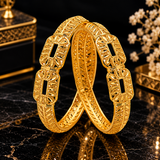 Luxury Gold-Tone Geometric Cutwork Bangle Set for Women
