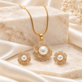 Gold-Tone Pearl & Crystal Floral Jewelry Set for Women