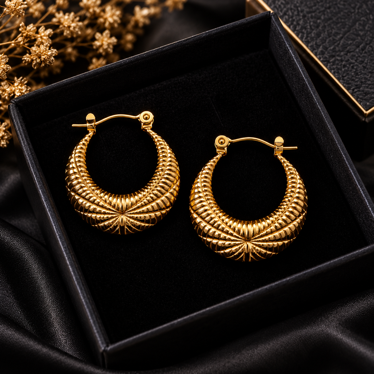 Gold-Tone Textured Crescent Hoop Earrings for Women