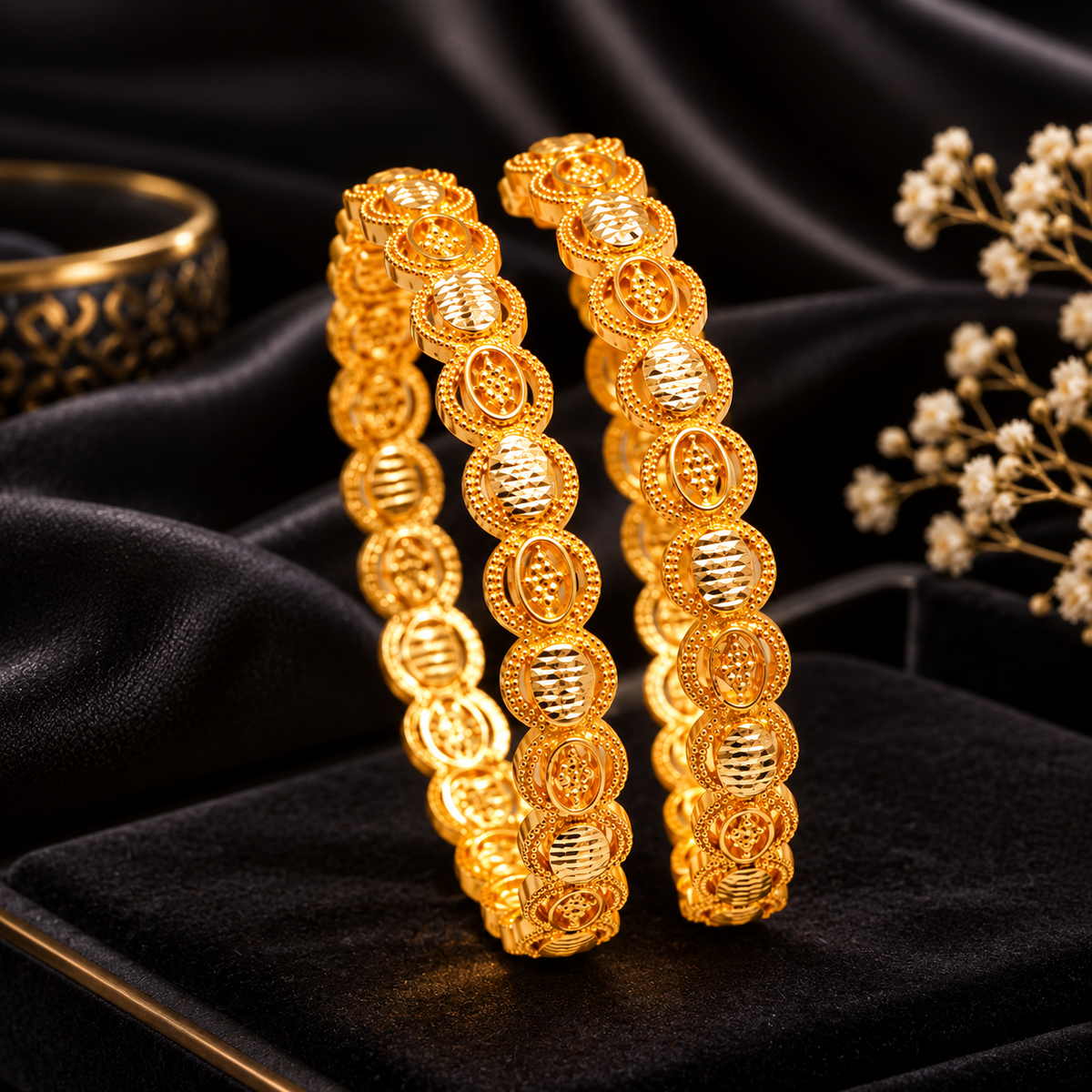 Gold-Tone Textured Bangle Set for Women