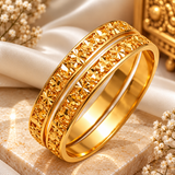 Luxury Gold-Tone Floral Cutwork Bangle Set for Women