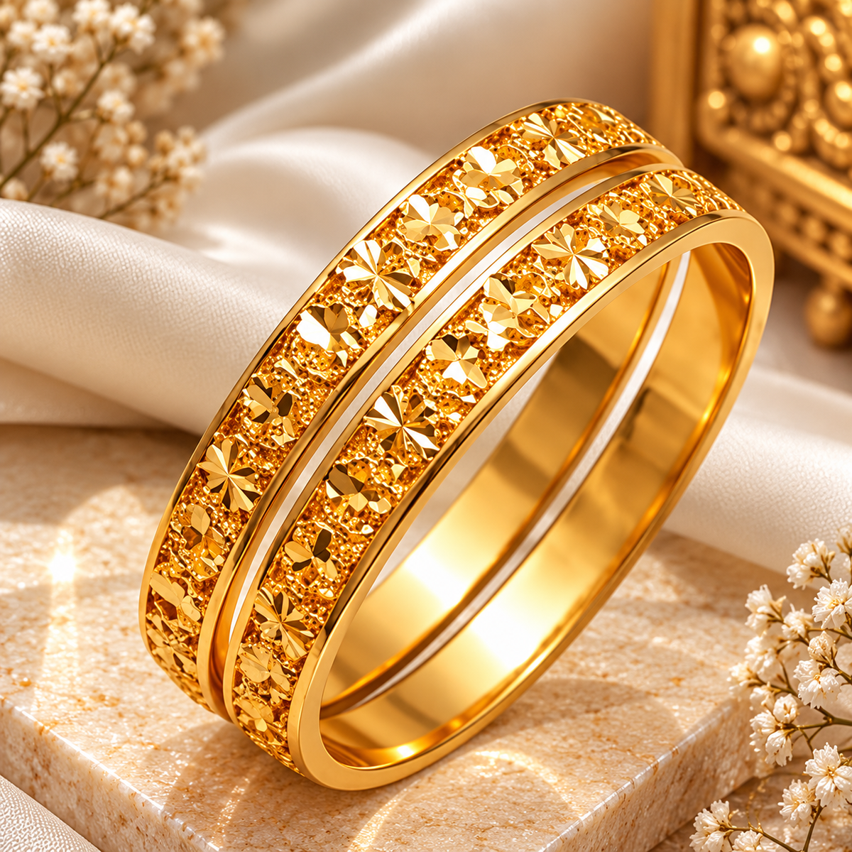 Luxury Gold-Tone Floral Cutwork Bangle Set for Women