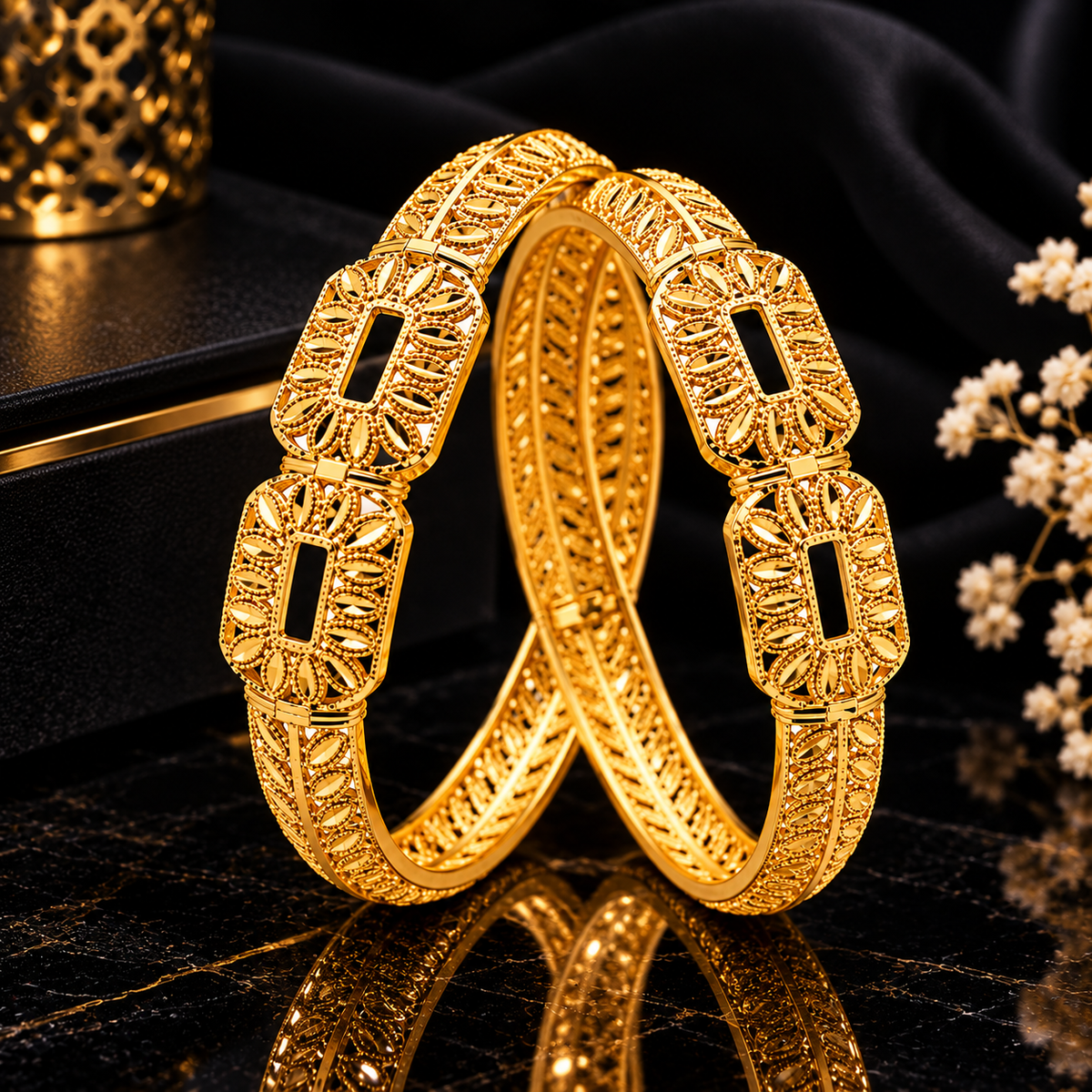Luxury Gold-Tone Geometric Cutwork Bangle Set for Women