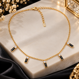 Gold-Tone Black Crystal Charm Necklace for Women