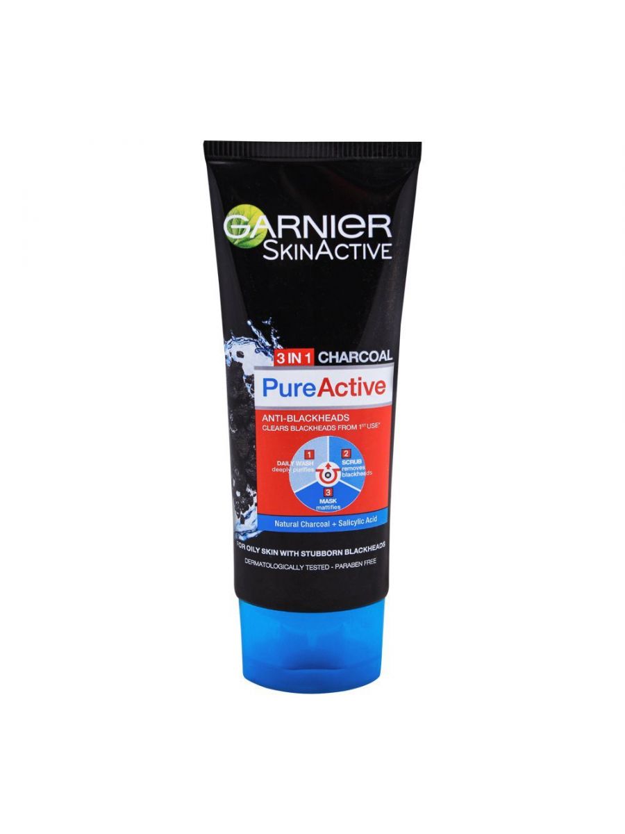 Garnier 3 in1 Pure Active Charcoal Face Wash Mask Scrub