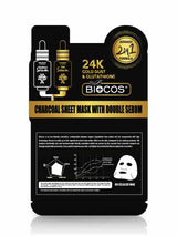 Biocos 24K Gold Dust & Glutathione Charcoal Sheet Mask with Double Serum