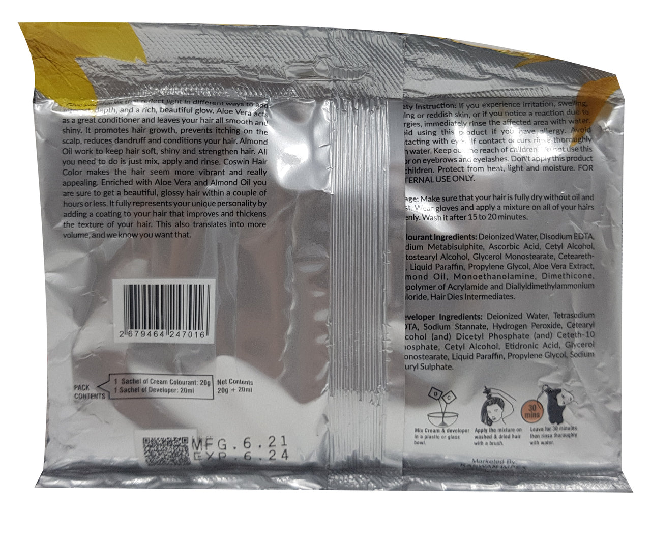 Coswin Aloe Vera & Almond Oil Cream Hair Color - 1.00 Natural Black