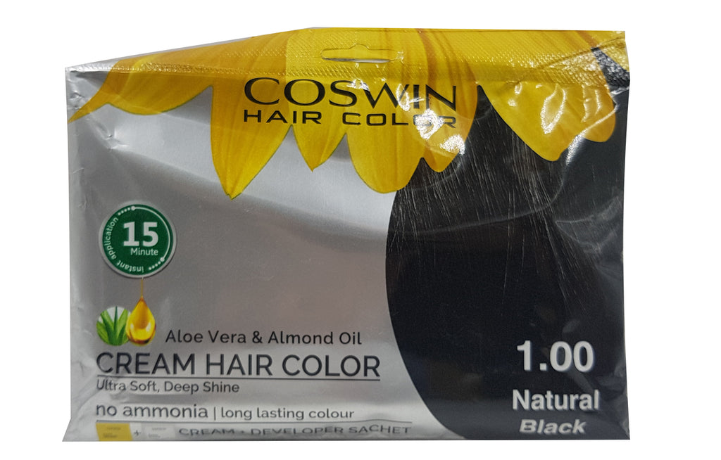 Coswin Aloe Vera & Almond Oil Cream Hair Color - 1.00 Natural Black
