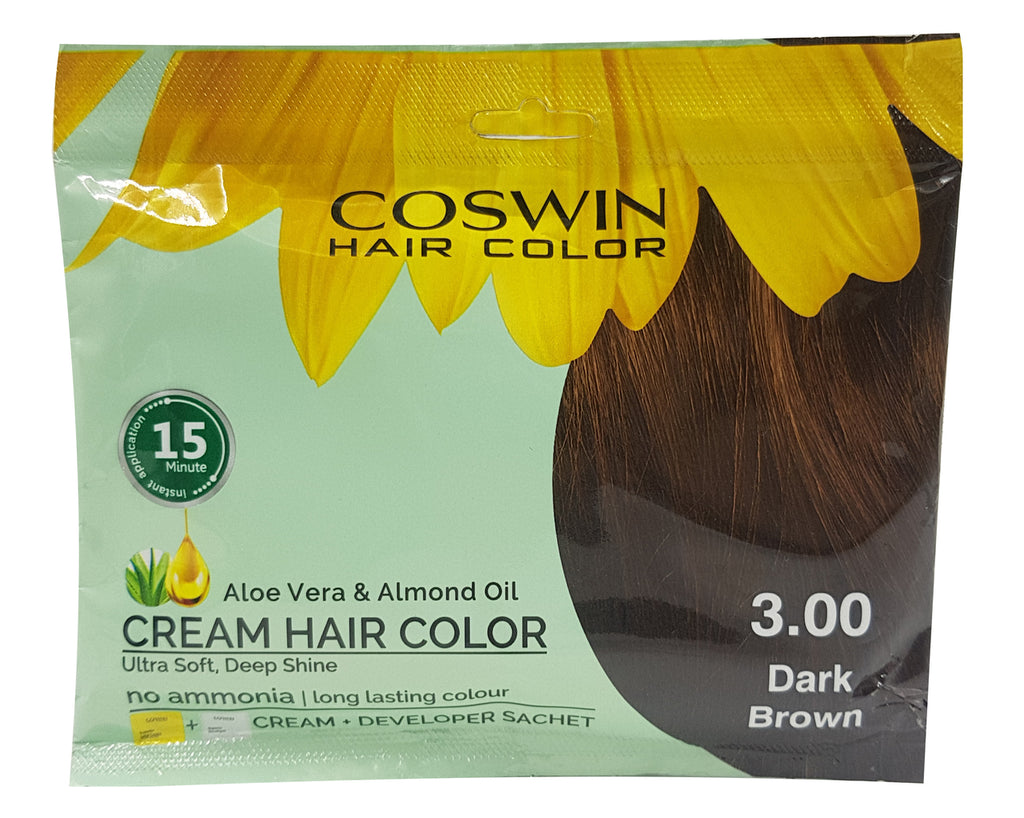 Coswin Aloe Vera & Almond Oil Cream Hair Color - 3.00 Dark Brown