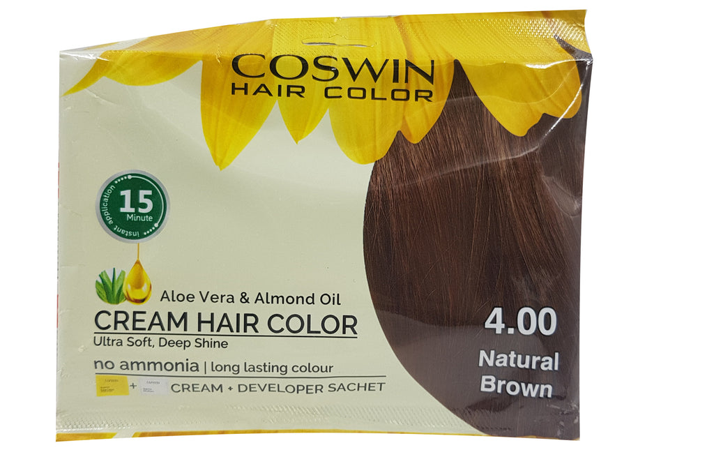 Coswin Aloe Vera & Almond Oil Cream Hair Color - 4.00 Natural Brown