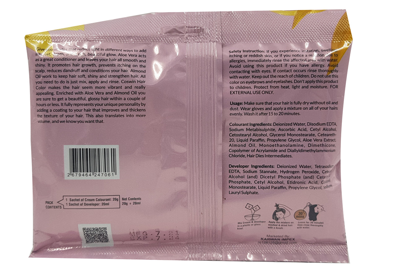 Coswin Aloe Vera & Almond Oil Cream Hair Color - 4.16 Burgundy