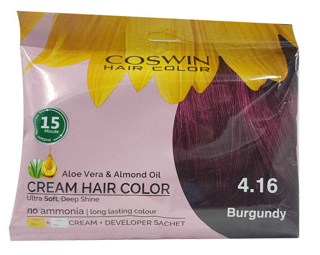 Coswin Aloe Vera & Almond Oil Cream Hair Color - 4.16 Burgundy