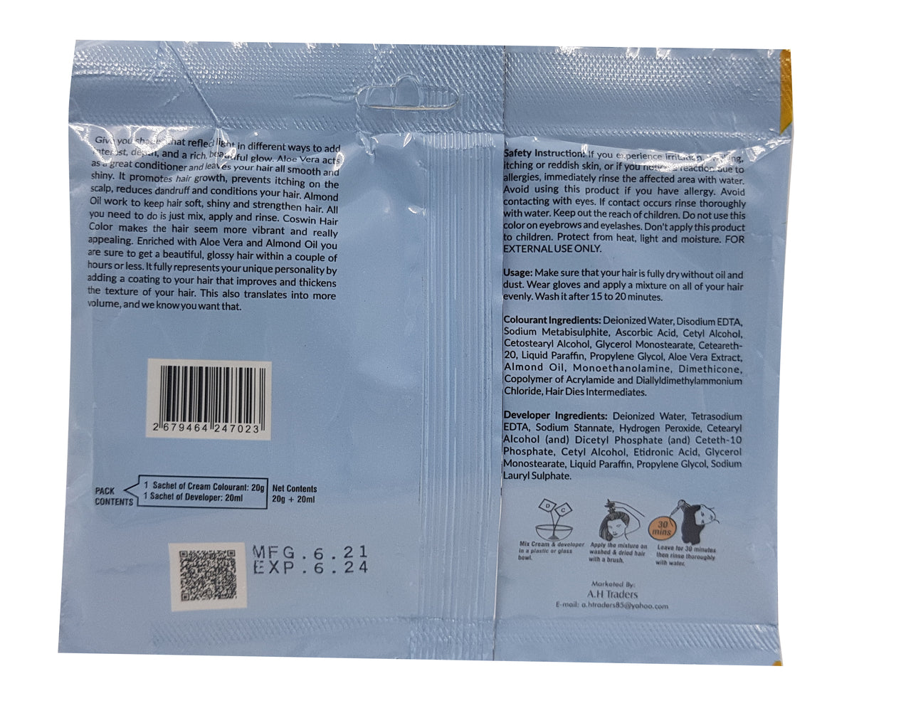 Coswin Aloe Vera & Almond Oil Cream Hair Color - 4.60 Black Brown