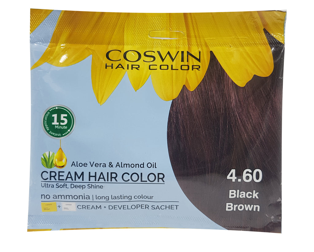Coswin Aloe Vera & Almond Oil Cream Hair Color - 4.60 Black Brown