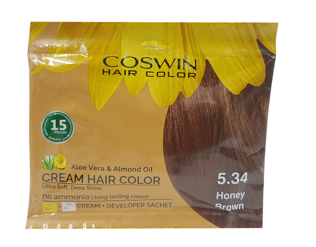 Coswin Aloe Vera & Almond Oil Cream Hair Color - 5.34 Honey Brown