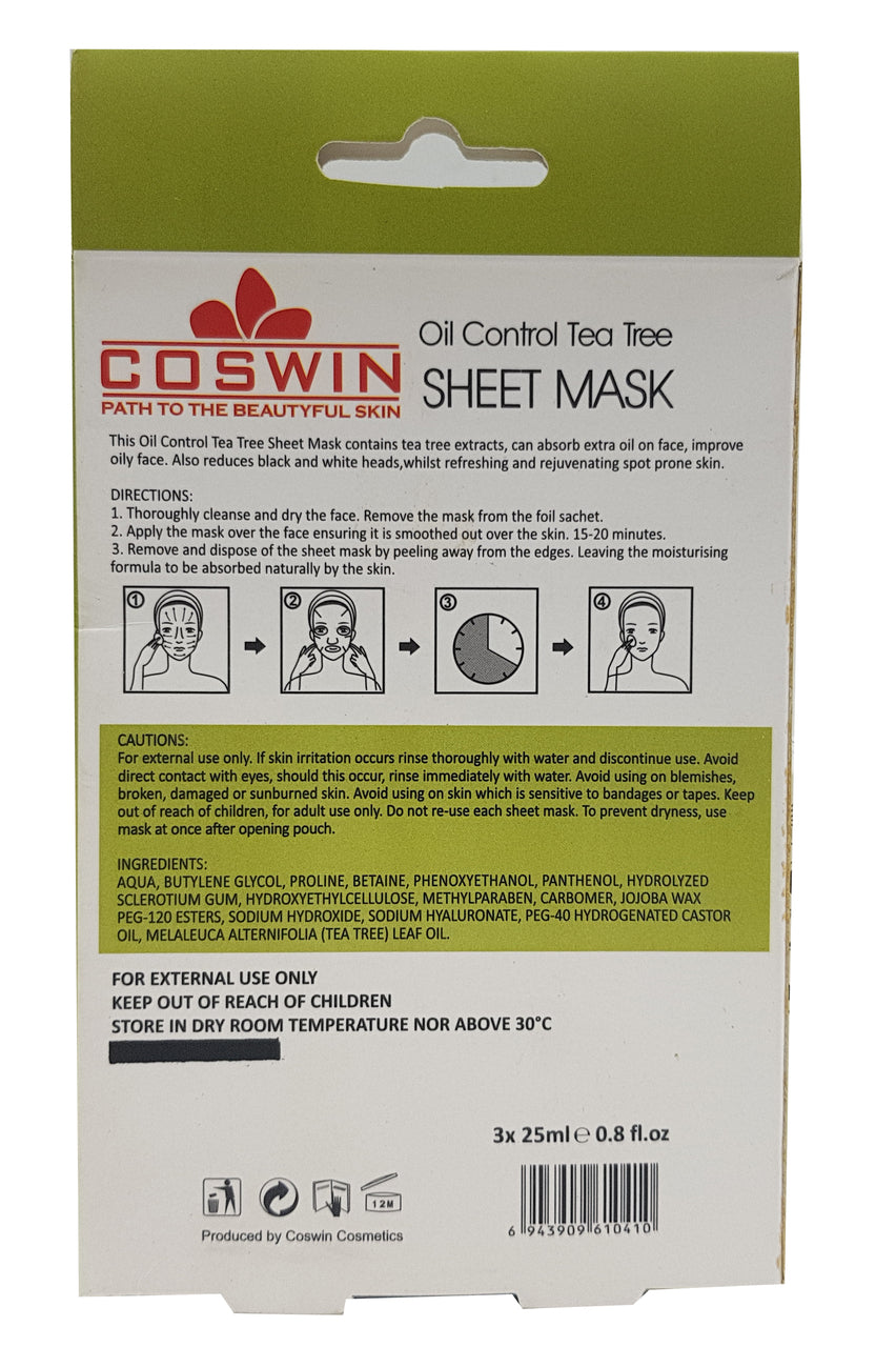 Coswin Oil Control Tea Tree Sheet Mask (3 Sachets) 3 x 25 ML