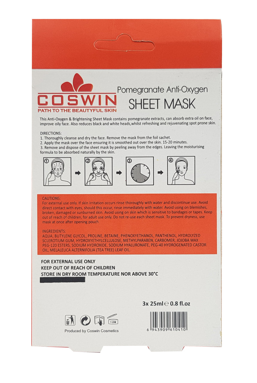 Coswin Pomegranate Anti-Oxygen Sheet Mask (3 Sachets) 3 x 25 ML